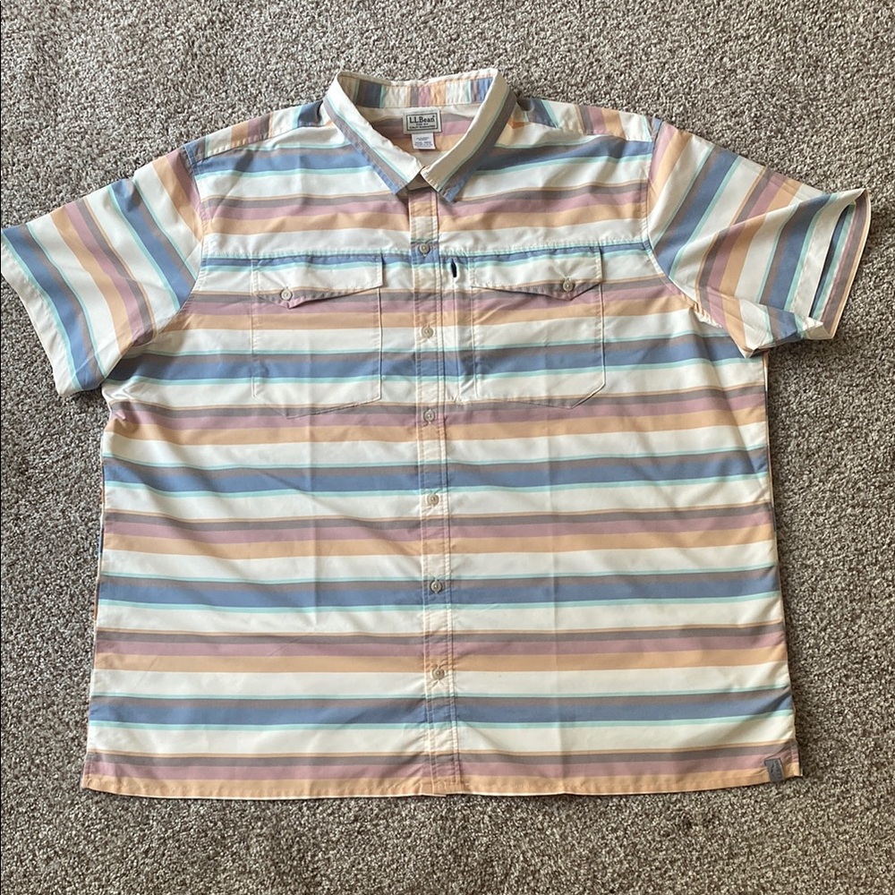 L.L. Bean Men’s XXXL-REG Blue & Pink Striped Casual Button Shirt